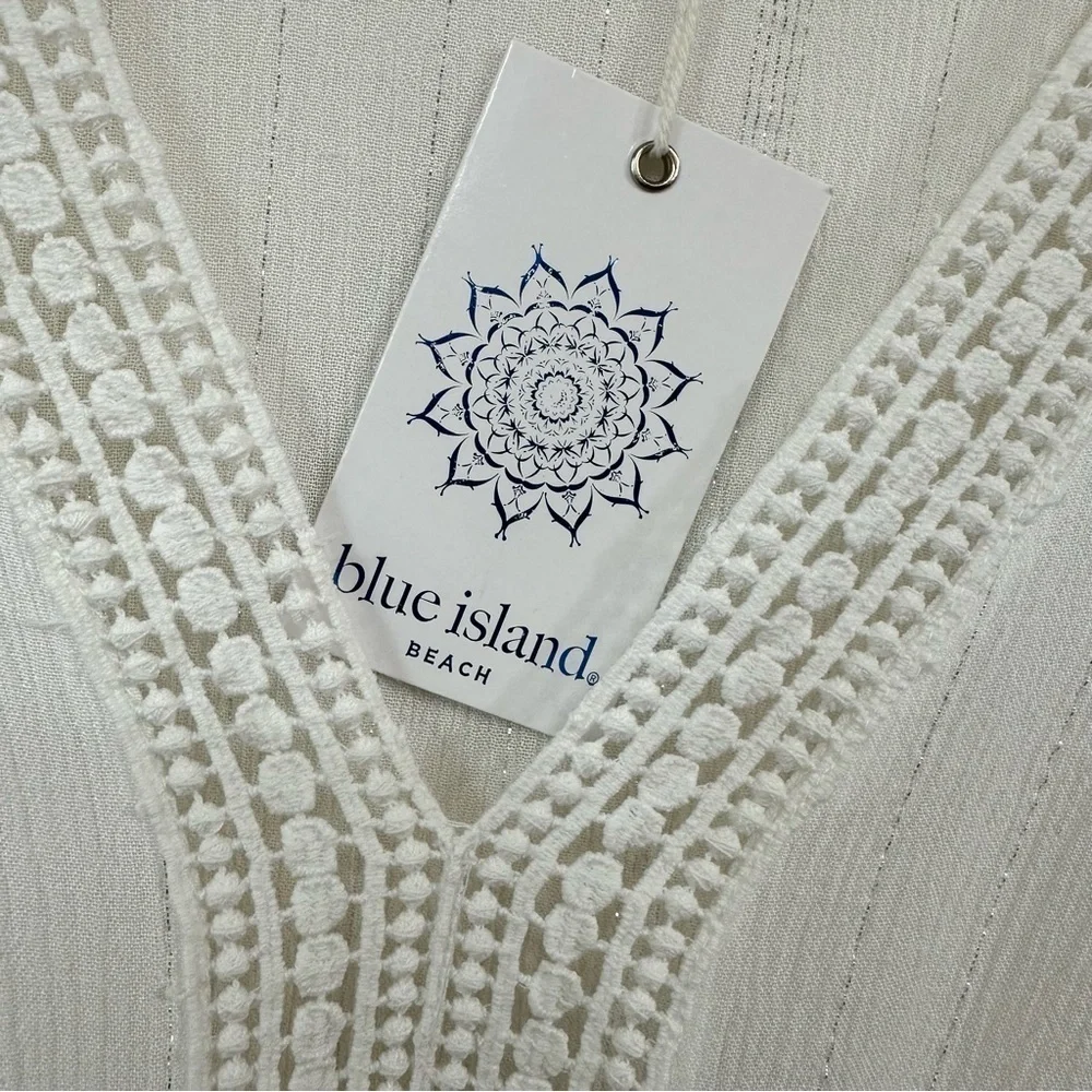 Blue Island Summer Sleeveless Swim Dress Coverup, White, Medium